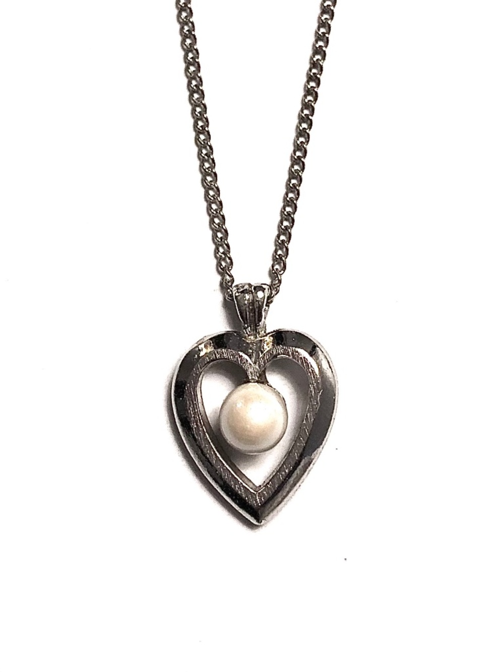 Sterling silver 925 vintage heart and pearl pendant necklace
